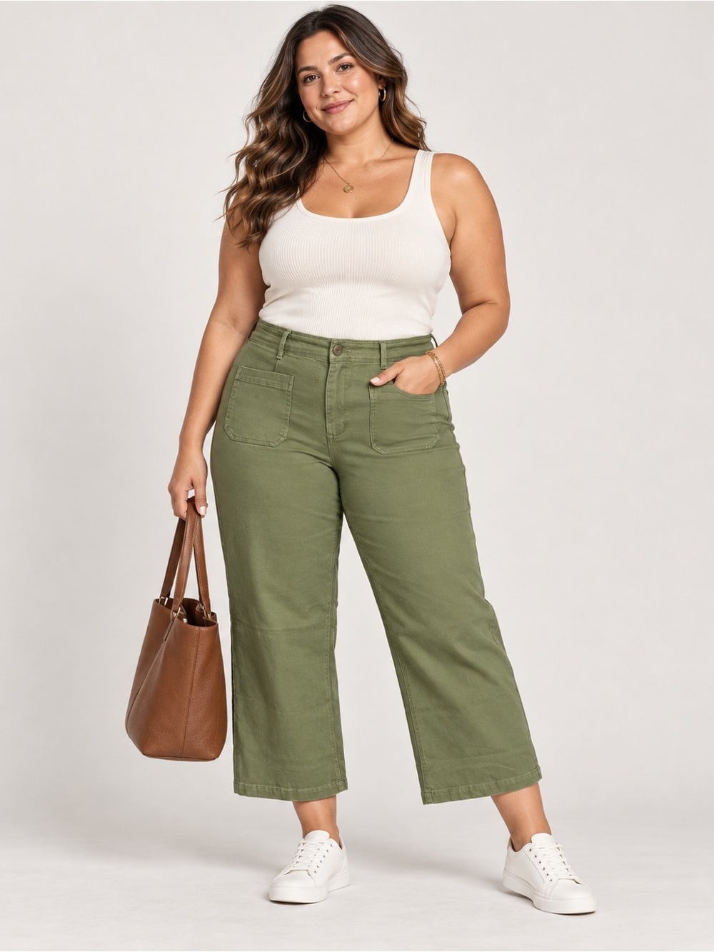 Studio Park Sage Green Wide Leg Pants High Rise Stretch